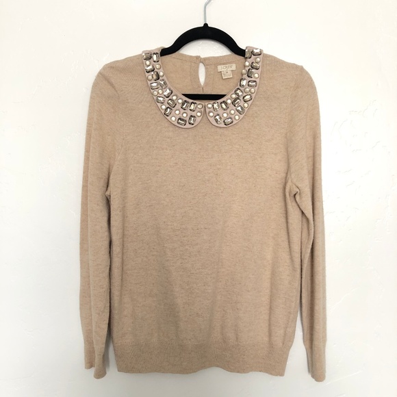 J. Crew Sweaters - J.Crew Tan Sweater with Jeweled Collar